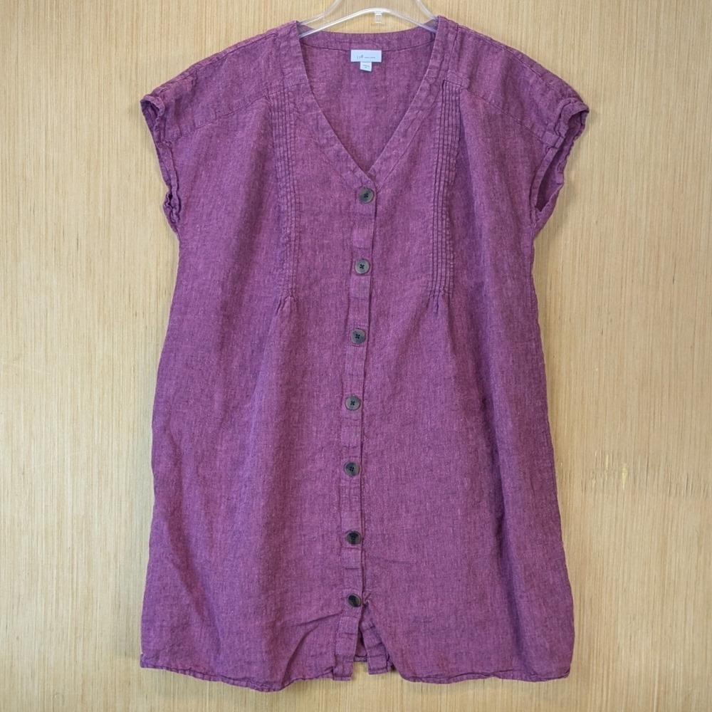 J. Jill Love Linen Boho Pintuck Mini Dress XL 100% Linen Purple Cap Sleeves